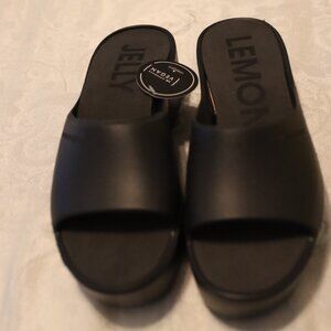 Lemon Jelly Sunny Black Vegan Leather Platform Slide Size 9.5 New with Box